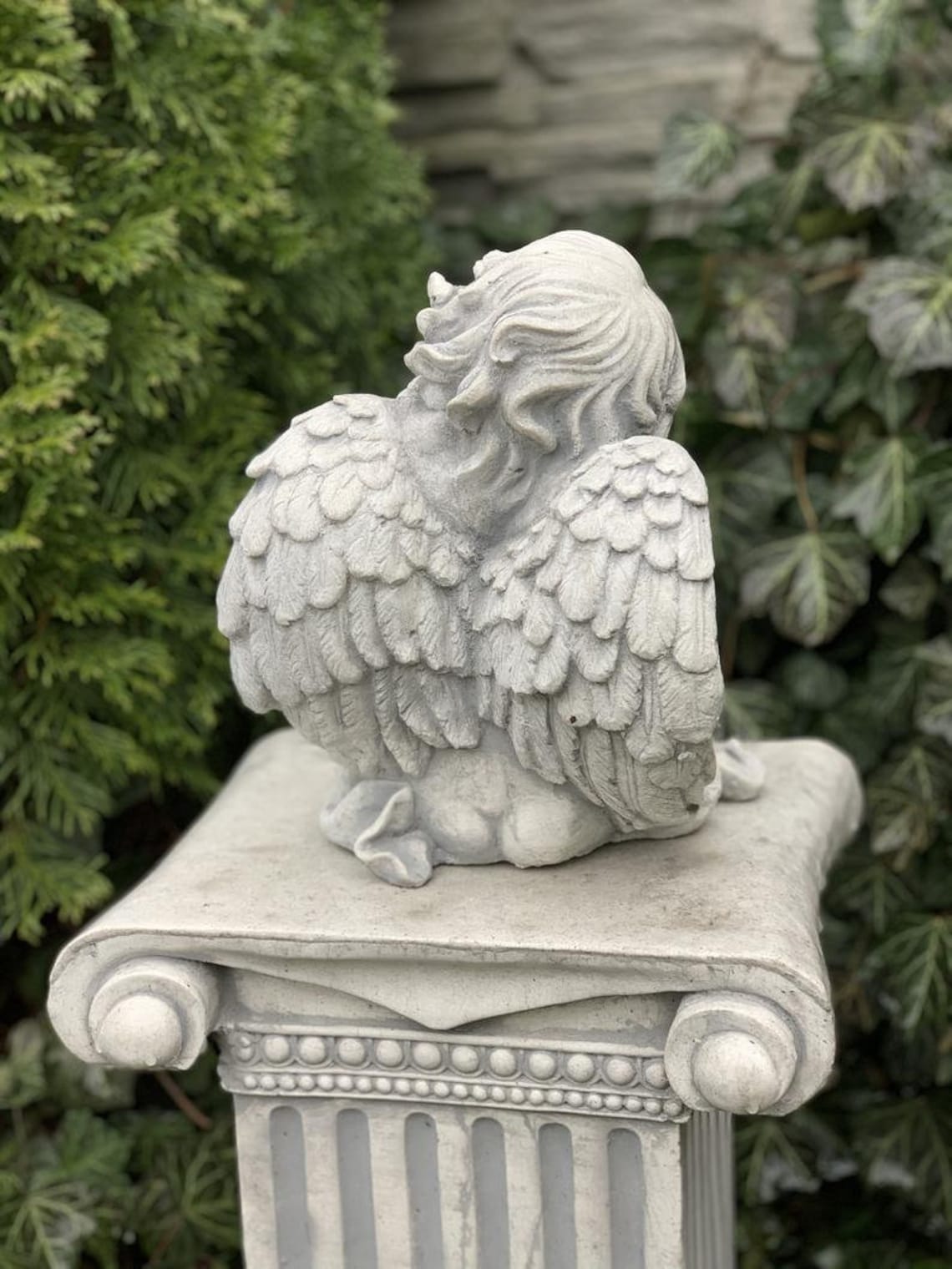 Cute Pensive Baby Angel Statue Angel Wings Mini Statues Etsy