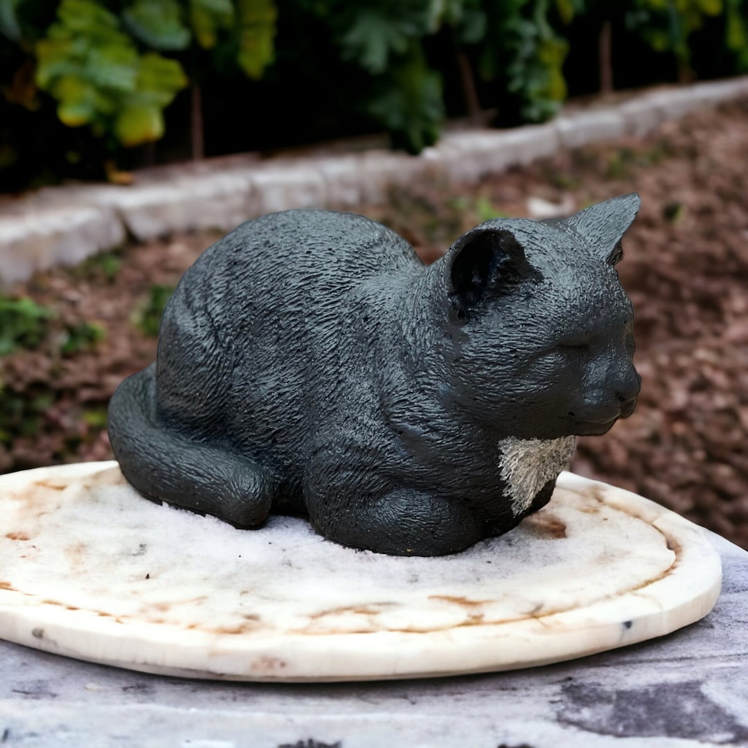 Cat Figurine Pet Statue Stone Cat Sculpture Black Cat Yard Art Etsy