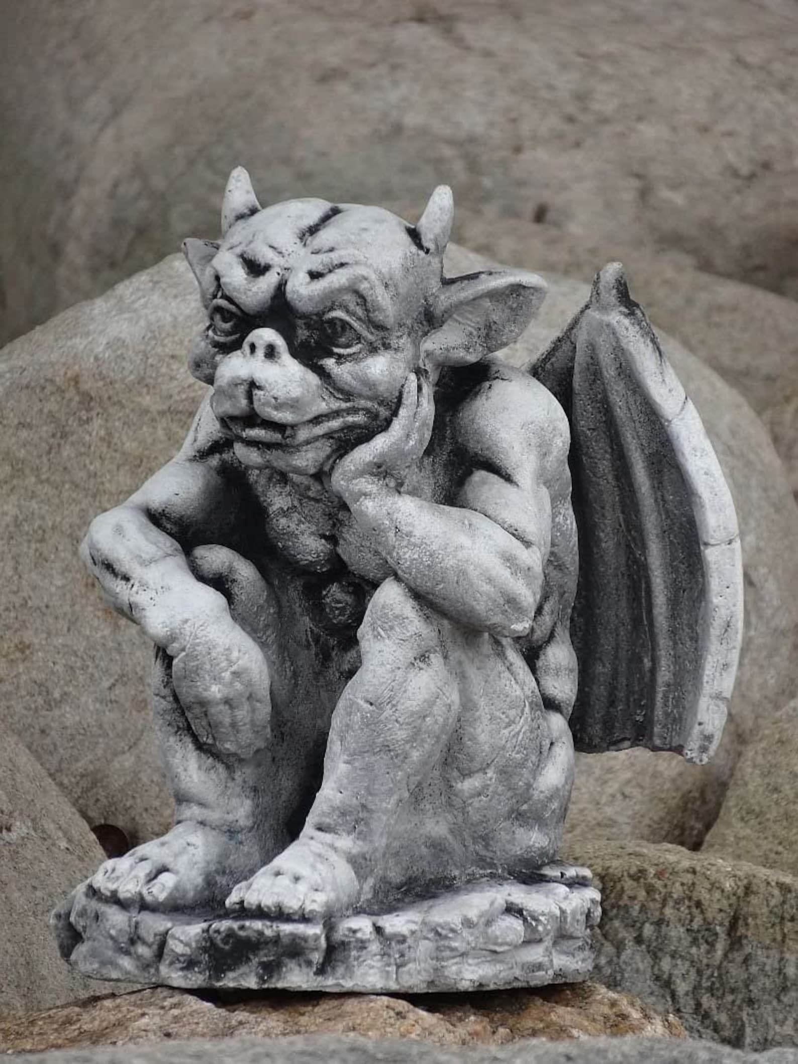 Gargoyle With Horns Cement Gargoyle Monster Gargoyles Etsy