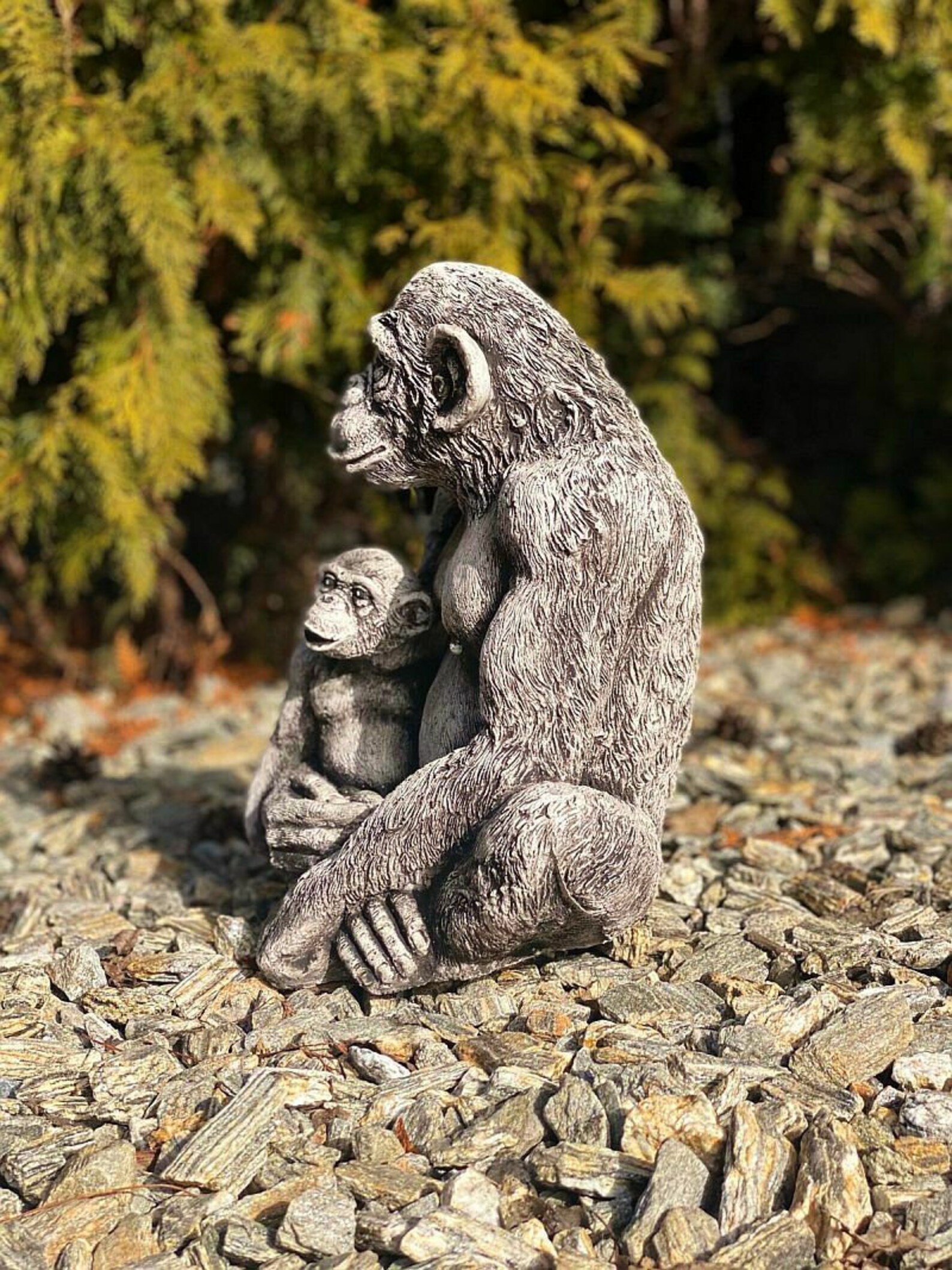 Monkeys Family Stone Monkey Sculpture Mom and Me Garden Etsy