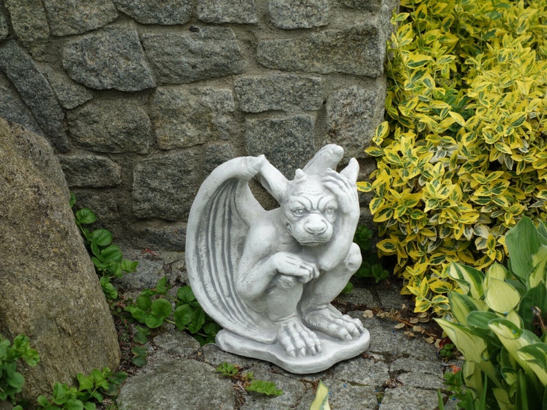 Stone Gargoyle Statue Cast Stone Gargoyle Bat Monster Statue Etsy