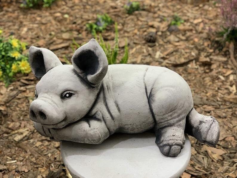 Stone Pig Statue Pig Figures Concre Pig Pig Decor Farmhouse Etsy