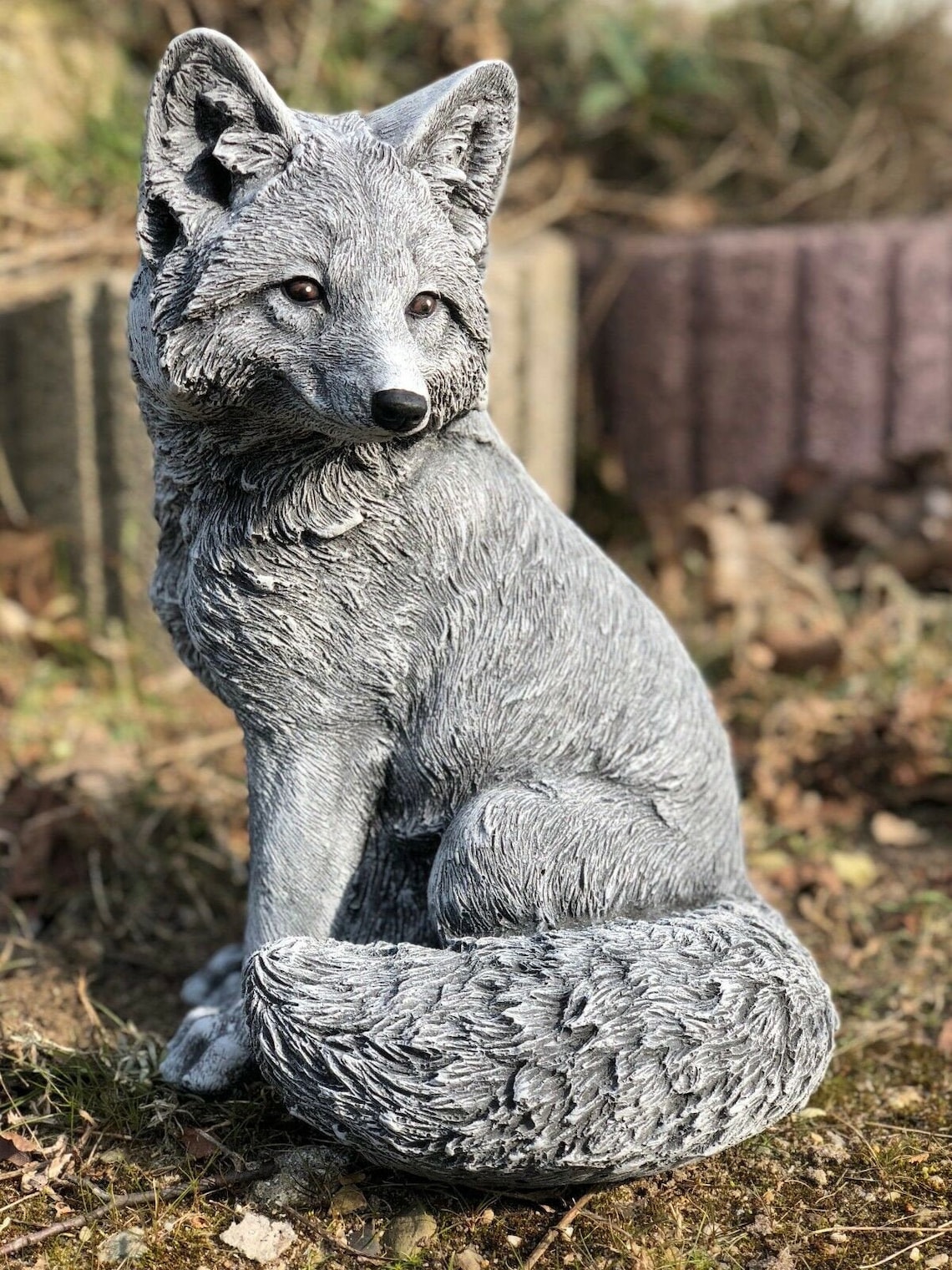 Stone Fox Statue Sitting Fox Figurine Forest Decor Cute Fox | Etsy