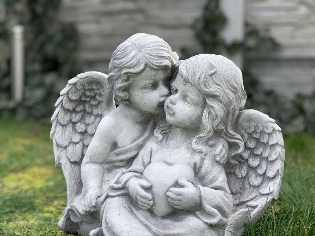 Angels Boy and Girl Angel Figurine Girl With Heart Garden - Etsy