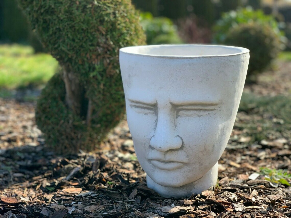 Unique Stone Flower Pot Stone Head Statue Planter Concrete Etsy