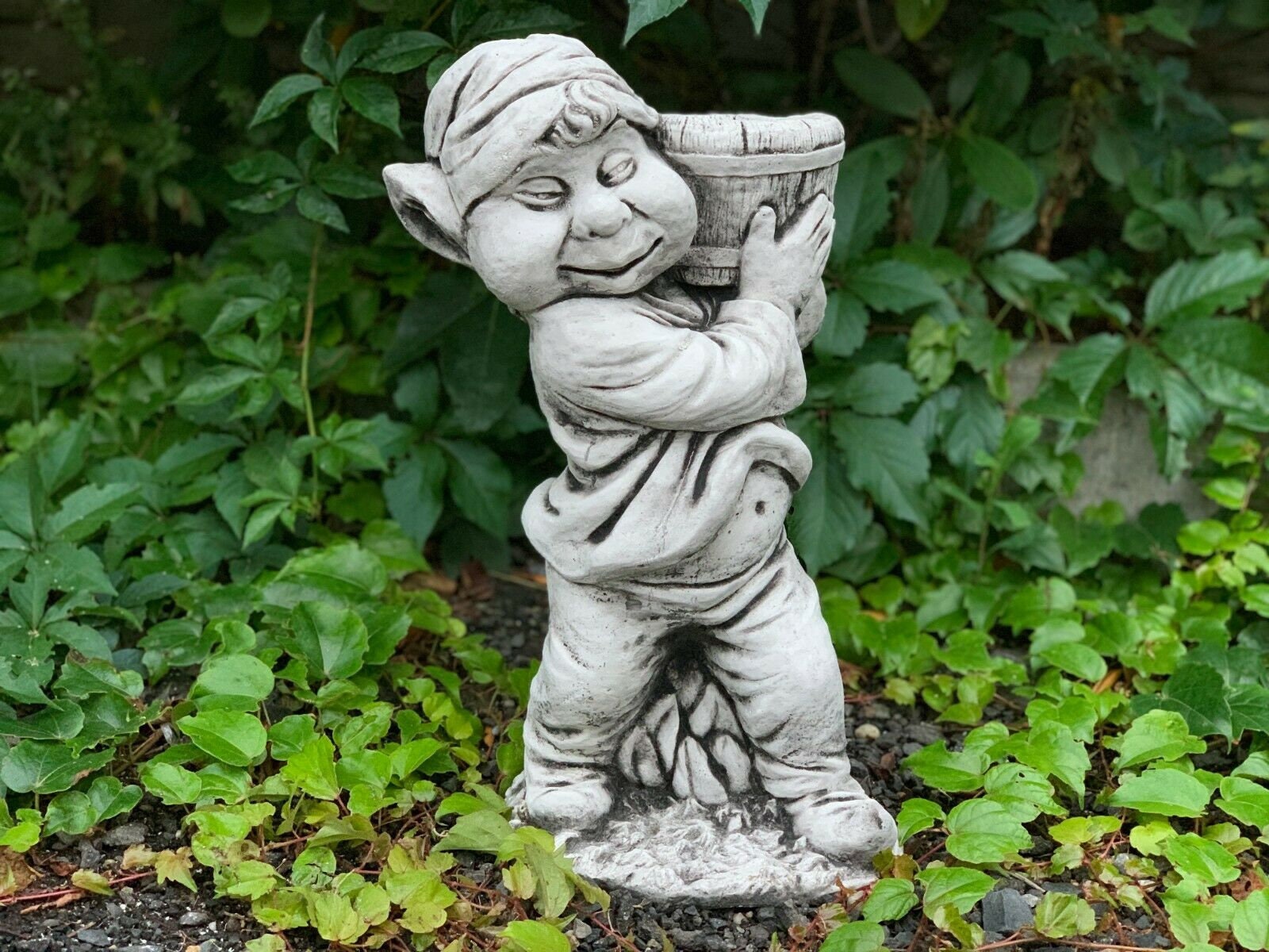 Garden Gnome With Bucket Concrete Gnome Figurine Statue Etsy
