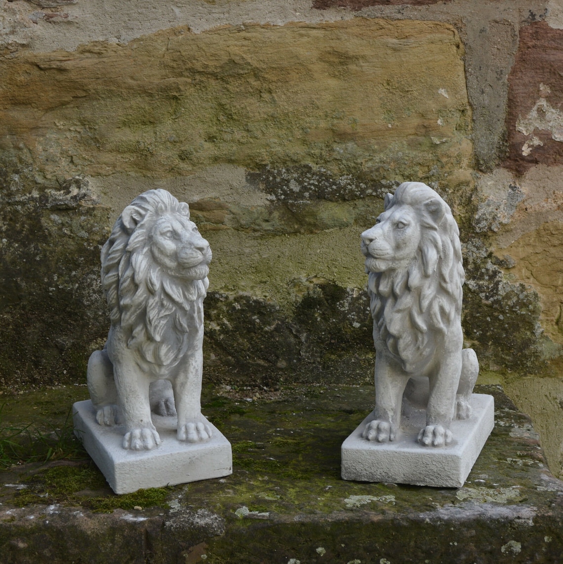 Solid Stone Lions Statue Concrete Lions Pair Sculpture Large Etsy