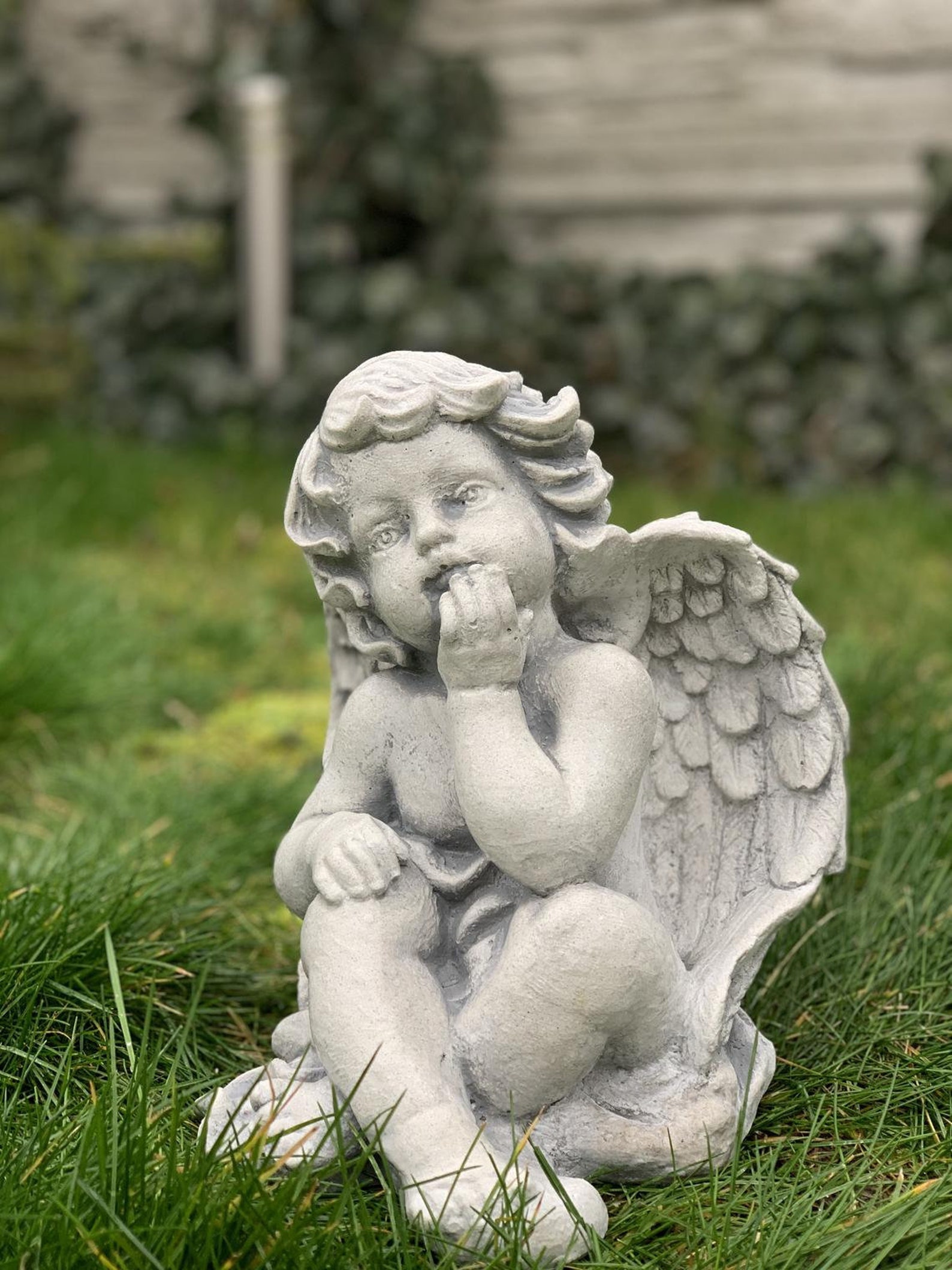 Cute Pensive Baby Angel Statue Angel Wings Mini Statues Etsy