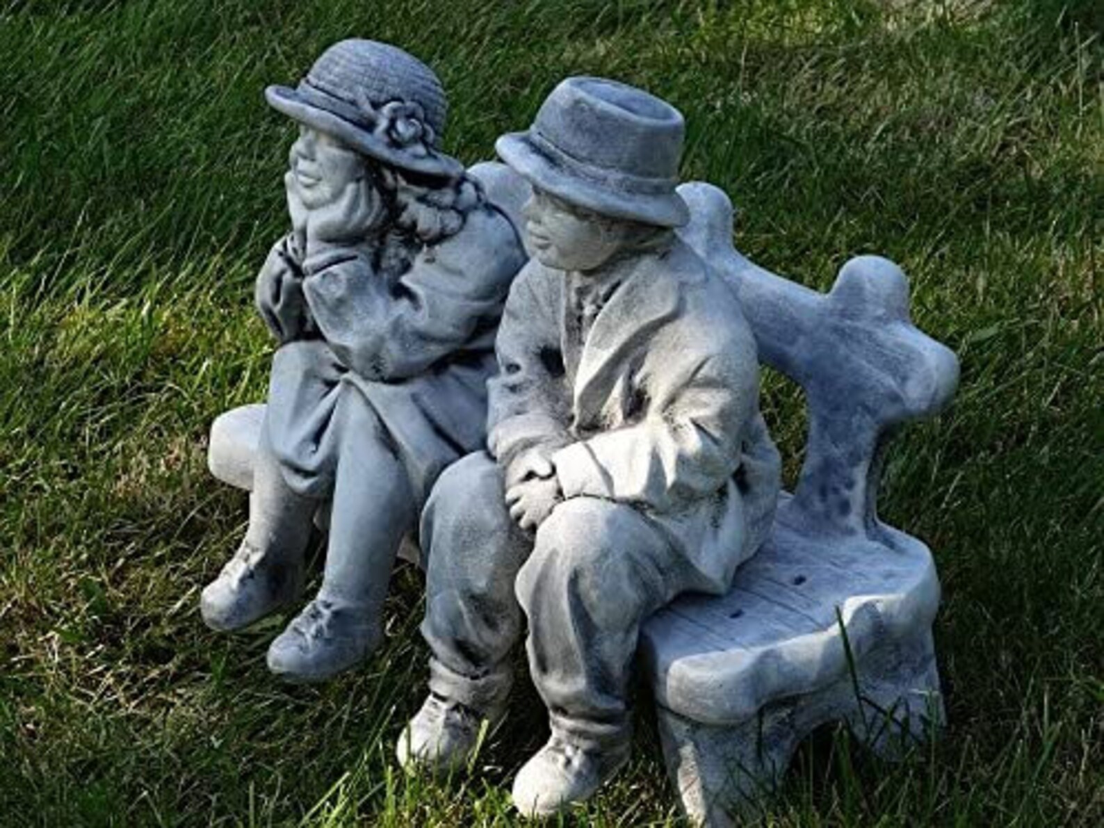 Couple Sitting on Bench Sculpture Man and Woman Large Stone Etsy