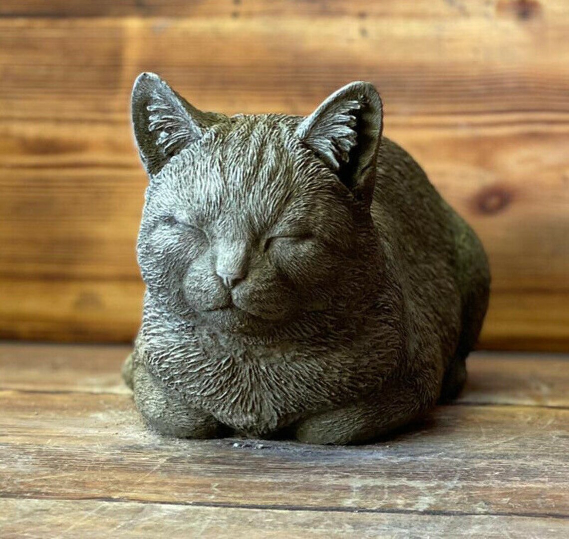 Cat Sculpture Home Cat Statue Concrete Pet Figurine Cat Etsy