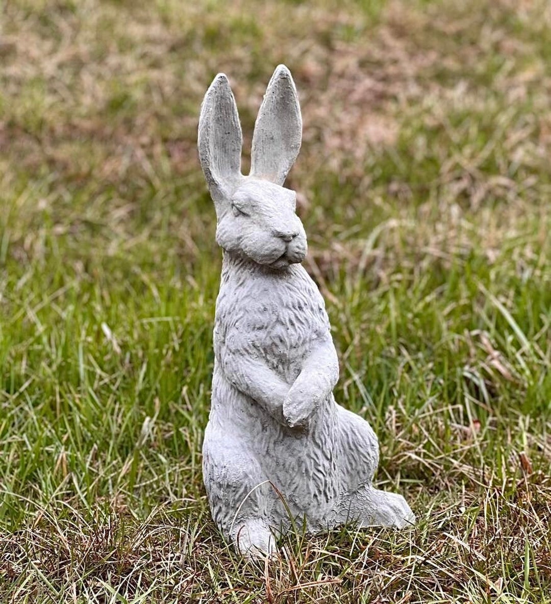 Stone Rabbit Figurine Easter Rabbit Statue Garden Sculpture Etsy