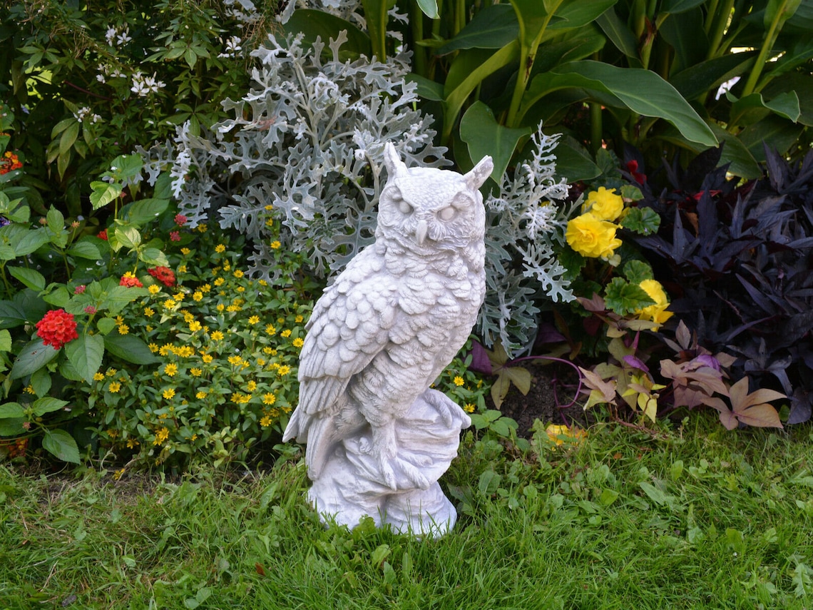 Owl Statue Concrete Owl Owl Outdoor Decor Fairy Garden Owl Etsy