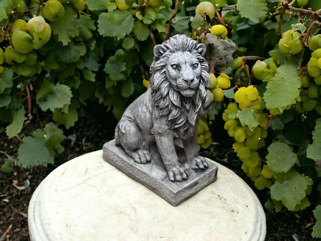 Stone Lion Statue Concrete Lion Sculpture Sitting Lion Etsy