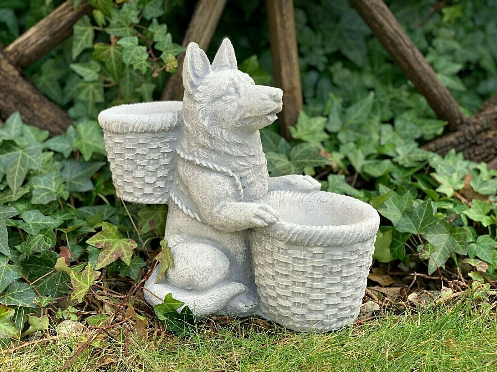 German Shepherd Concrete Dog Statue Basket Planter Pet Etsy