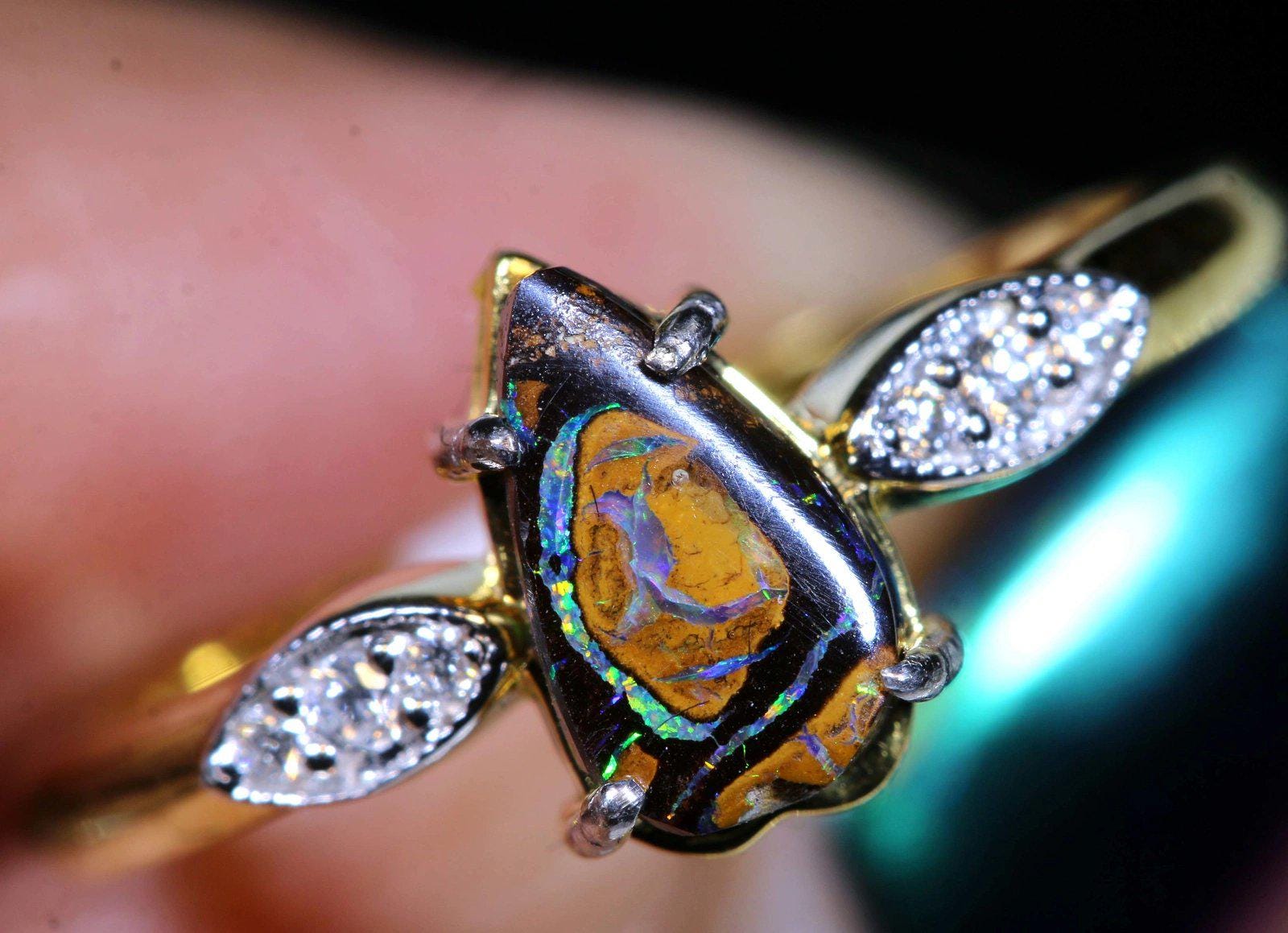 14.4 Cts Boulder Opal 14k Gold-diamond Ring #-7 OF-4744 - Etsy
