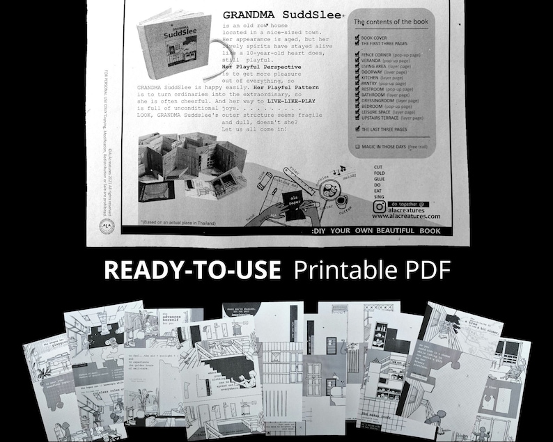 GRANDMA SuddSlee : Printable DIY Mini Popup Dollhouse Book Template, 12 house scenes, creative/inspirational/thoughtful/self-love gift image 8