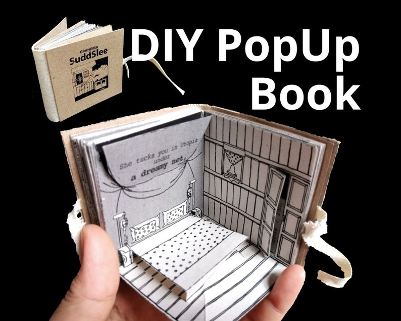 GRANDMA SuddSlee : Printable DIY Mini Popup Dollhouse Book Template, 12 house scenes, creative/inspirational/thoughtful/self-love gift image 1