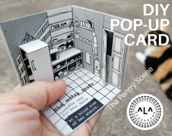 The Pantry Scene, Printable DIY Mini Popup Dollhouse Template of "GRANDMA SuddSlee" House : creative/inspirational/thoughtful/self-love gift