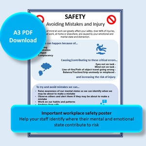 Workplace Safety A3 Poster - Employee Mental and Emotional States Contribute to Risk and Injury