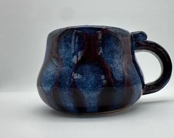 Handmade Blue Ceramic Mug | Wheel Thrown Coffee Cup (10-12 oz)
