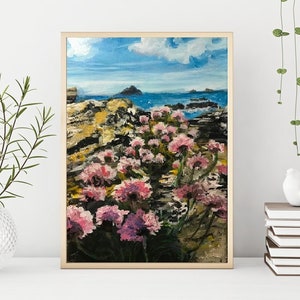 Summer Flower Field Art Print: Coastal Garden Painting (Digital Download)