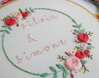 Customized Name Embroidery Hoop Gift , Floral Embroidery Hoop Design, Two name hoop Design, Wedding Gift