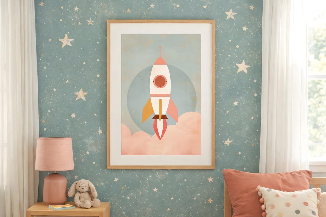 Rocket Ship Nursery Wall Art – Space Nursery Decor – Whimsical Rocket ...