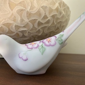 Fenton Glass Burmese Bird Purple Flowers on Blue   Signed with Sticker