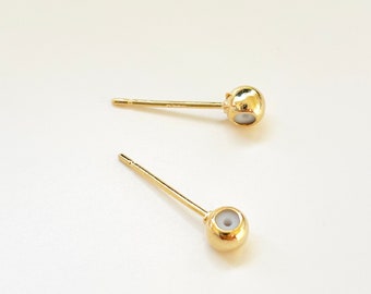 Discontinued | 14k Gold Plated 4mm Beaded Ball Post with Rubber Hole, Stud earring post, earring findings, earring supplies, stud earrings