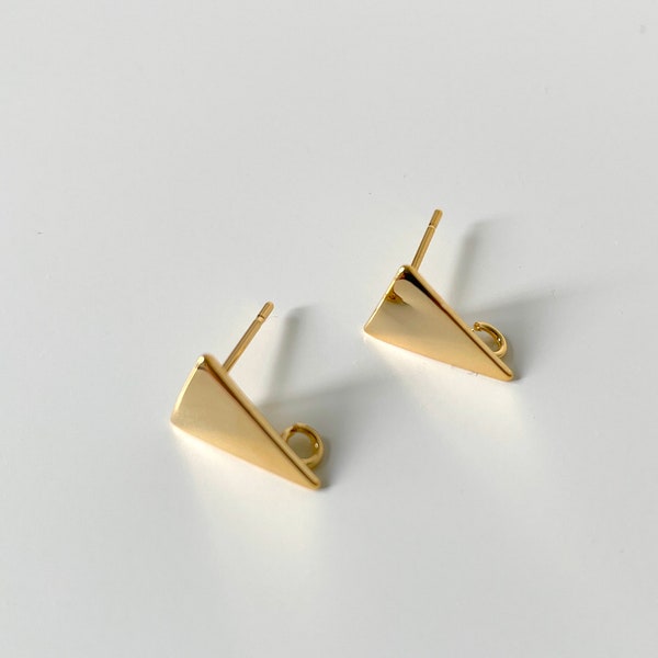 DISCONTINUED - 14k Gold Plated Earring Stud Findings with loop, Shiny triangle shape Earring findings with loop hole, Earring post