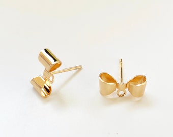 14k Gold Plated Bow / Knot Earring Stud with loop, Shiny Earring findings, Gold plated earring findings / earring supplies