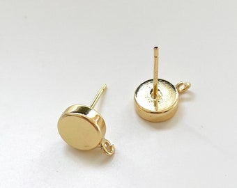 14k Gold Plated Round Stud Earring Findings with loop hole, Shiny Geometric Earring findings, Earring post, Gold earring findings supplies