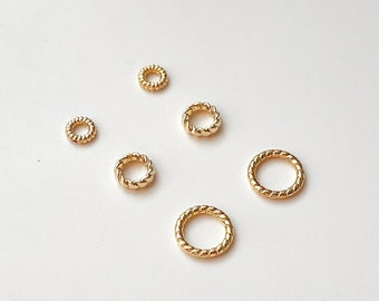 Gold Plated Twisted Closed Jump Rings, 4mm / 6mm / 8mm Hypoallergenic 14K Gold Plated Jump Ring Connectors, Jewelry findings Supplies Tools