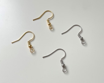 Stainless steel earring hooks, french earring hooks, steel tone golden earring hooks, earring findings, ear wires, earring supplies