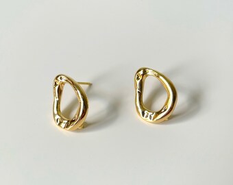 14k Gold Plated Earring Stud Findings with loop, Shiny Oval teardrop curve shape Earring findings, Gold plated earring findings