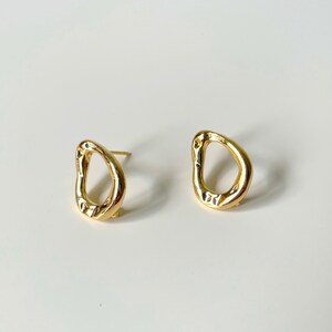 14k Gold Plated Earring Stud Findings with loop, Shiny Oval teardrop curve shape Earring findings, Gold plated earring findings