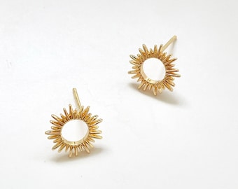 14k Gold Plated Sun Flower Circle Earring Stud, Shiny Earring findings, Gold plated earring findings / earring supplies