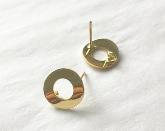 14k Gold Plated Earring Stud Findings with loop, Shiny small round circle Earring findings with loop hole, Gold Earring findings supplies