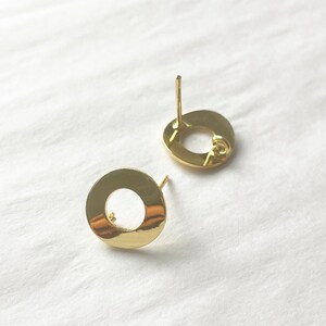 14k Gold Plated Earring Stud Findings with loop, Shiny small round circle Earring findings with loop hole, Gold Earring findings supplies