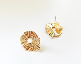 14k Gold Plated Wrinkle Effect Circle Round Earring Stud with loop, Shiny Earring findings, Gold plated earring findings earring supplies