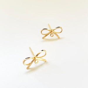 14k Gold Plated Bow / Knot Earring Stud with loop, Shiny Earring findings, Gold plated earring findings / earring supplies
