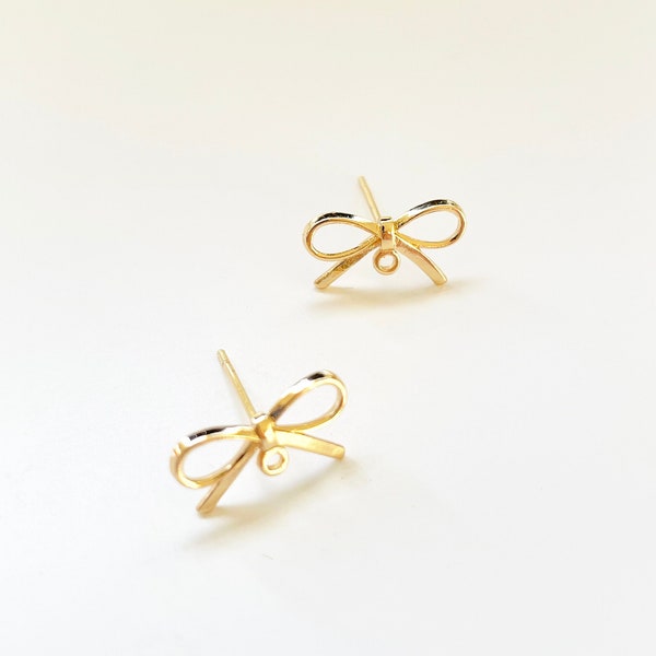 14k Gold Plated Bow / Knot Earring Stud with loop, Shiny Earring findings, Gold plated earring findings / earring supplies