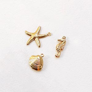 14K Gold Plated Seahorse Starfish Shell Pendant Charm with loop hole, Cute Ocean Sea Animal Necklace Bracelet Jewelry findings DIY tools