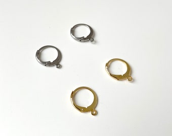 Stainless Steel Huggie Hoops, Earring findings, Golden Round Lever back Ear wire, Steel Gold Tone Huggie Earrings with loop, Earring Supply