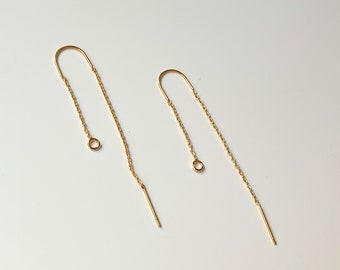 18k gold plated U shaped ear thread with loop, long earring chain, earring threads wires, gold plated dainty earring findings