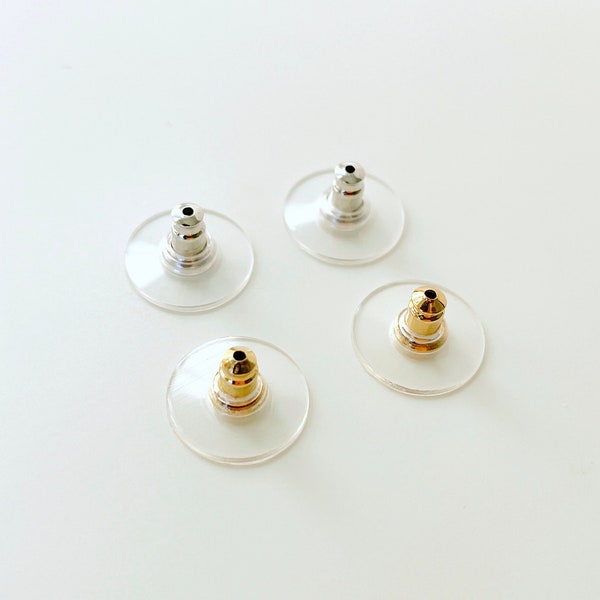 Gold plated Earring back stoppers with pad, 14k Gold White Gold bullet ear nuts, earring findings, Disc earring backs, stud post stoppers