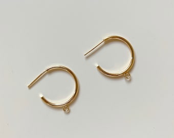 14k Gold Plated hoop Earring Findings with loop, Shiny Half Hoop Earring findings, Ear wires, Earring post, Gold earring findings supplies