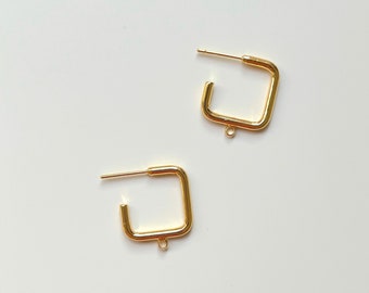 14k Gold Plated square hoop Earring Findings with loop, Shiny Half Hoop Earring findings, Ear wires, Earring post, earring findings supplies