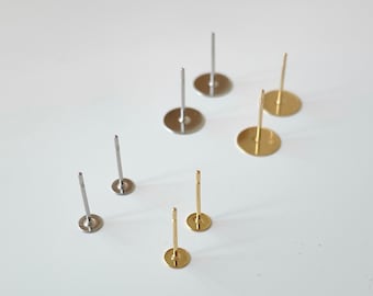 316L 4mm / 6mm / 8mm  Stainless Steel Pad Earring Posts, Gold tone Steel tone Earring findings, Earring Supplies, Stud Earring Posts