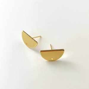 14K Gold Plated Semicircle Earring Findings with hole, Shiny Half Circle Earring findings, Earring post, 18K Gold earring findings